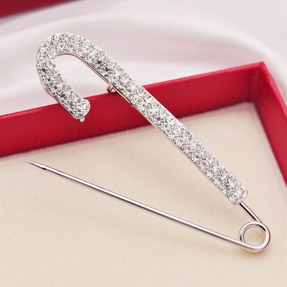 Elegant Party Gold Color Large Metal Pin for Women Silver Crytal Clips Jeans Buckle Safety Pin Rhinestones Brooches SILVER-1PC