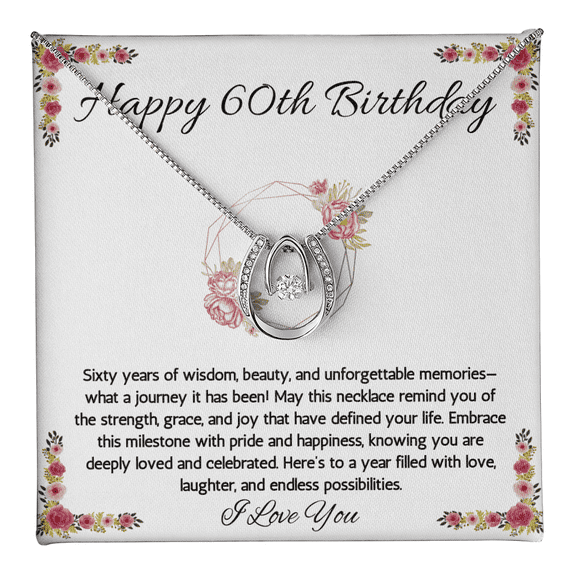 60th Birthday Women Gift Lucky in Love Message Card Necklace for Daughter Sister Mom wife Grandma Jewelry From dad Brother friend