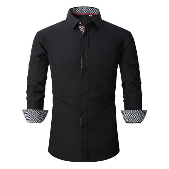 SWSMCLT Men's Button Down Shirt Long Sleeve Lightweight Slim Fit Shirts Top Casual Pocket Mandarin Collar Black Medium