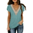 thumbnail image 3 of xiaxaixu Femmes Été Casual Tops Manches Courtes V Cou Contraste Couleur en Vrac T-shirts, 3 of 9