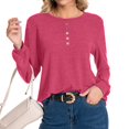thumbnail image 4 of Womens Oversized Tshirt Women's Fashion Casual Round Neck With Button Long Sleeve Solid Color Shu Top, 4 of 6