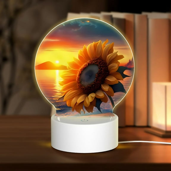 Daiia Sunset Coast Sunflower Pattern Acrylic Night Light, LED Touch Light, Bedroom Night Light, Soft Glowing Lamp Perfect Gift for Mother's Day, Birthday, or Christmas