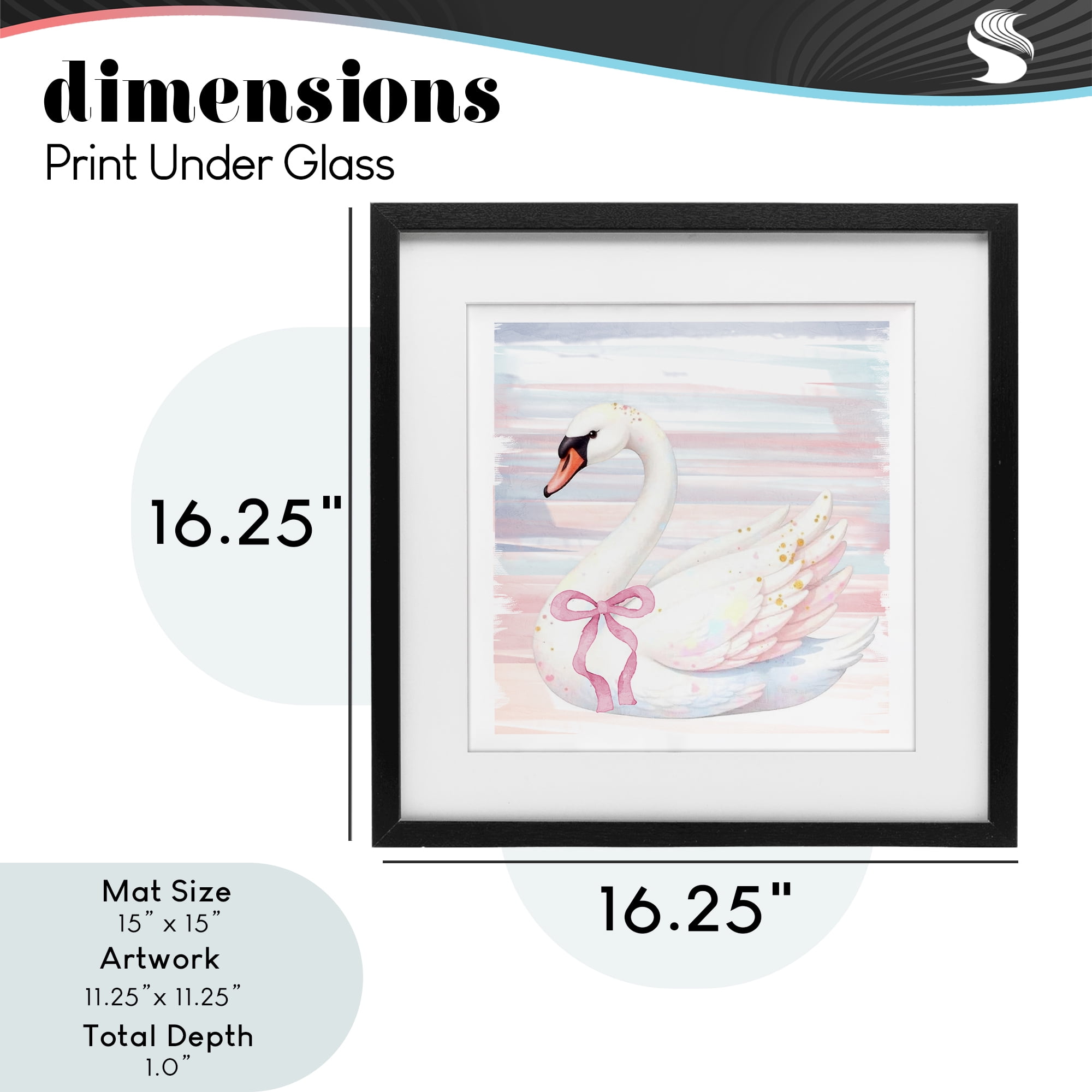 Pastel Swan with Ribbon Black Framed Print Under Glass, design by Kim Allen