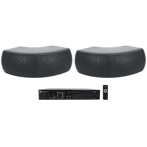 Rockville Commercial Receiver 2 Dual 4" Black Indoor/Outdoor Restaurant Speakers
