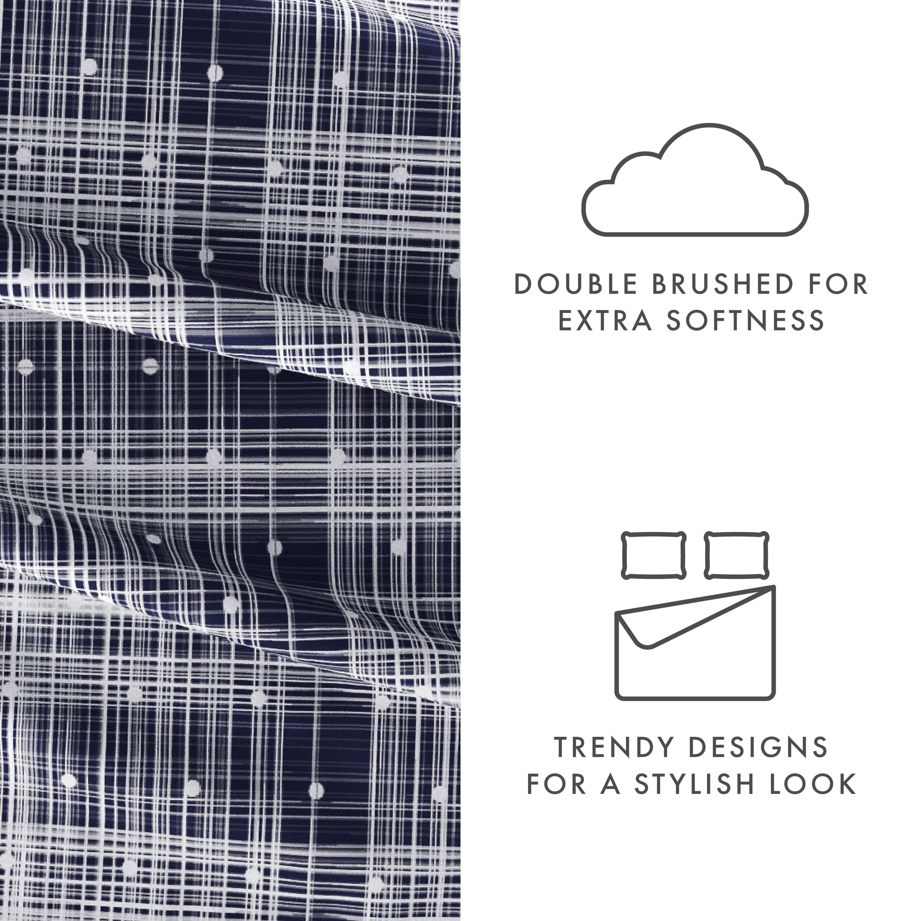 Noble Linens 4 Piece Pattern Microfiber Bed Sheets Set, Navy Polka Dot, California King