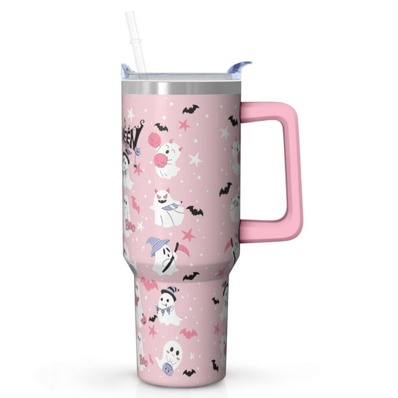 Ghost Design 40oz Halloween Tumbler w/Handle - Stainless Steel Insulated Cup, Keeps Ice 32Hrs, Spooky Gift for Adults