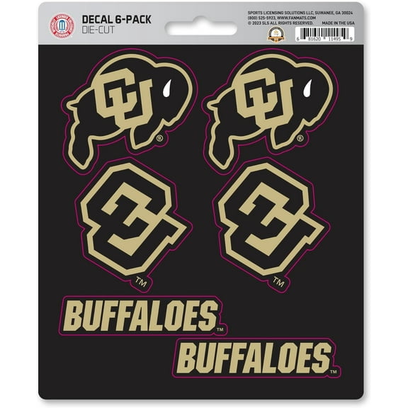 University of Colorado Buffaloes 6-Piece Decal Sticker Set, 5x6 Inch Sheet, Gift for football fans for any hard surfaces around home, automotive, personal items