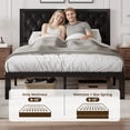 thumbnail image 6 of Lifezone Bed Frame with Upholstered Headboard, Queen, Metal Support, No Box Spring Needed, Modern Black, 6 of 7