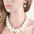thumbnail image 4 of Large Pearl Jewelry Set Imitation Pearl Necklace Cherry Bracelet Stud Earrings Women's Necklace Round Cultured Chain Pearl Bracelet Pearl Earrings for Wedding Events Party - White, 4 of 5