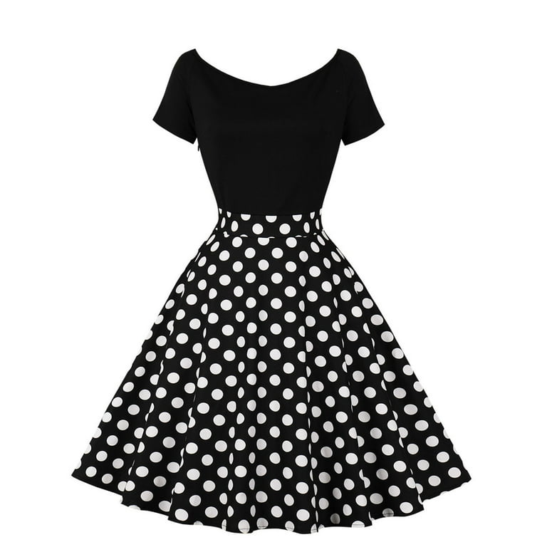  1950s Dresses for Women Costumn Black Polka Dot Dress for Women  50s Pinup Dress Audrey Hepburn Dress 1940s 1960s 50's Style Dresses Vintage  Rockabilly Dress for Women Halter Rotro Dress Black
