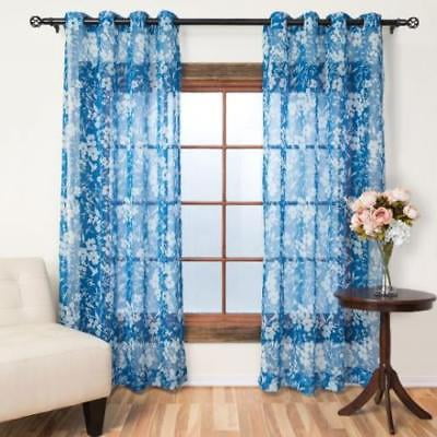 54 x 84 in. Royal Blue with White Foliage Window Curtain ...