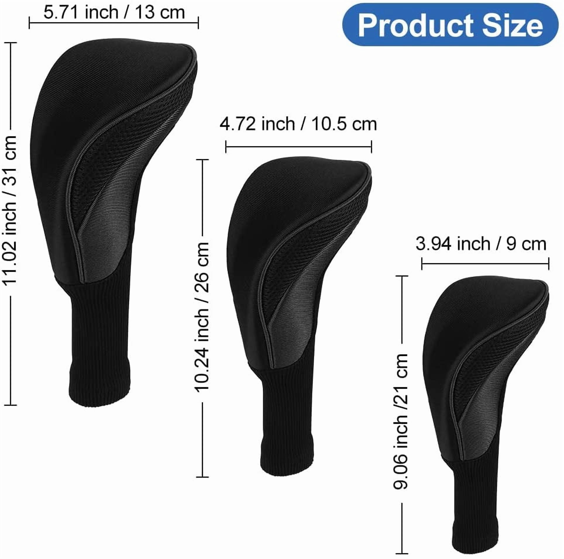 Golf Club Head Covers for Fairway Woods Driver Hybrids, 3Pcs Long Neck Mesh Golf Club Headcovers Set with Interchangeable No. Tags 3 4 5 6 7 X