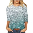 thumbnail image 2 of Cavosen Womens Three Quarter Sleeve T Shirts Gradient Sparkle Glitter Shiny Print Blouse 3/4 Sleeve Round Neck Loose Tops Dressy Fashion T-Shirts Workout Tees Summer Plus Size 3XL, 2 of 5