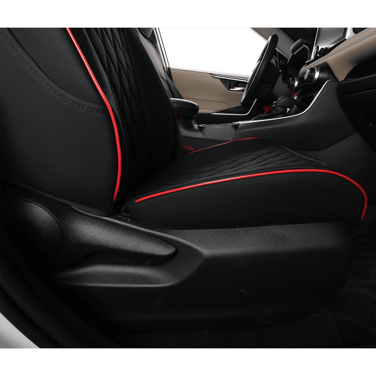 EKR Custom Fit Corolla Car Seat Covers for 2020 2021 2022 Toyota Corolla L LE - Full Set Leather Auto Seat Covers(Black with Red Trim)