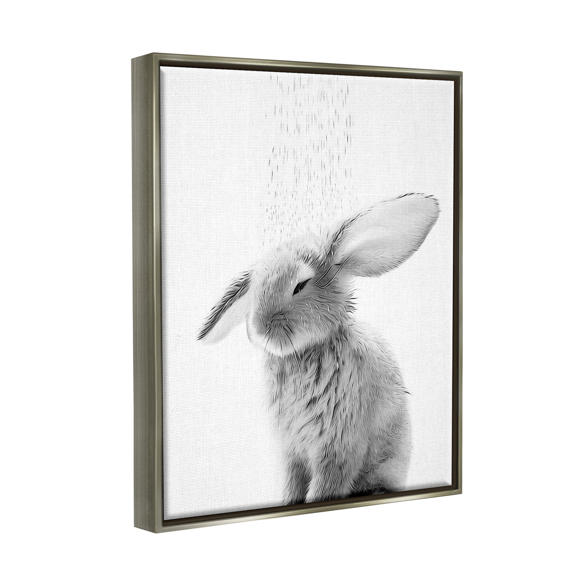 Stupell Industries Bunny Bathroom Splash Animals & Insects Painting Gray Floater Framed Canvas Art Print Wall Art, 17 x 21