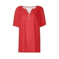 thumbnail image 4 of Ltctricy T Shirts for Women Soft Casual Short Sleeve V Neck Quarter Button Solid Color Tunic Tops Loose Tee Blouses, 4 of 5