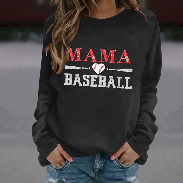 Uootdi Hauts Boho pour Femmes Col Ras du Cou Maman Imprimé Baseball Sports Rassemblements Tenue Quotidienne Chandails Douillets Chandails Cardigans Cadeau