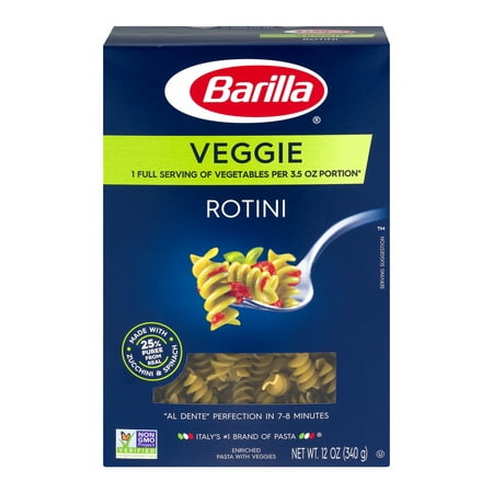 (6 pack) Barilla Pasta Rotini Veggie, 12.0 oz (Best Supermarket Fresh Pasta)