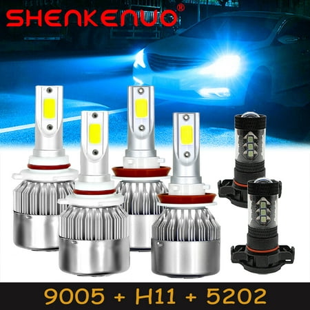 SHENKENUO For 2007-2013 GMC Sierra 1500 2500 3500 LED Headlight Fog Light C6,8000K Ice Blue,Pack of 6,C03