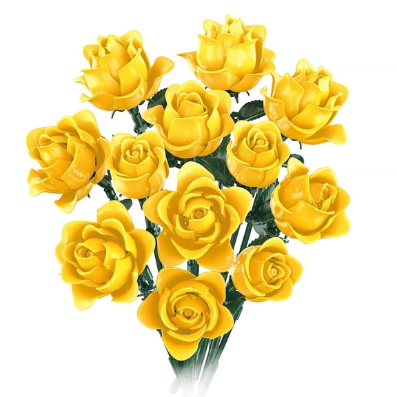 BrixVibe Rose Flower Bouquet Building Set Compatible with Lego Flowers Yellow Home Decor for Adults Women 585pcs