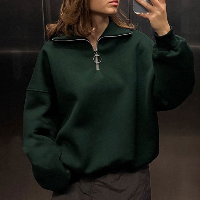 Sweat à Capuche Mode pour Femmes 2023 Col Rabattu Fermeture Éclair Pull Europe Amérique Hiver 2023 Nouvelle Tendance Rue Ample Décontracté Paresseux Fermeture Éclair Pull 50 % de Réduction Liquidation Costumes Halloween/noël