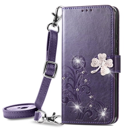 Case for Huawei Honor X50i PlusLeather wallet wristband protective cover, flip wallet phone case with card clip, crystal butterfly shockproof protective cover