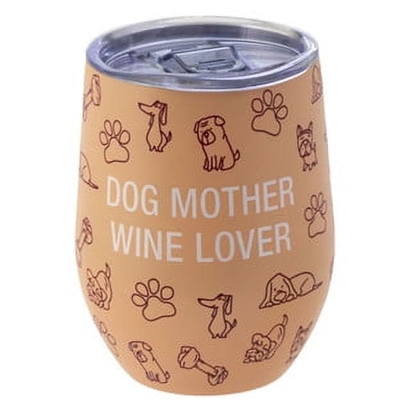 Dog Mom Brown 12 ounce Stainless Steel Insulated Wine Glass Tumbler with Lid