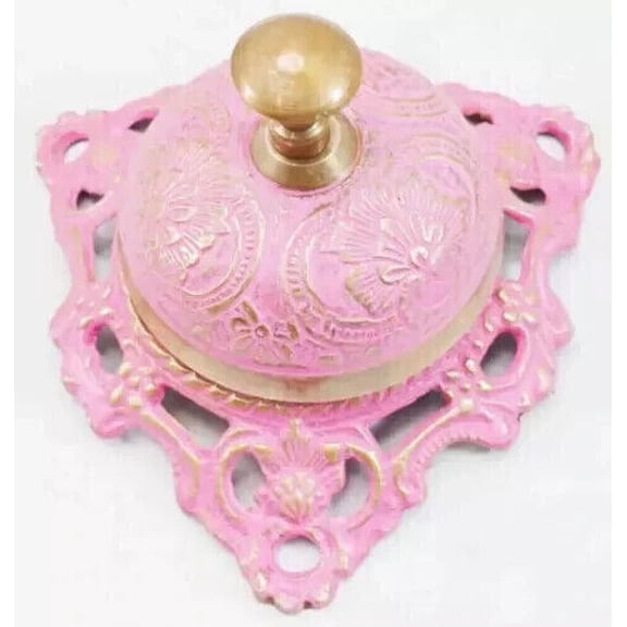 Embossed Antique Brass Table Desk Bell Pink Color Maritime Bell for Hotels
