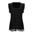 thumbnail image 4 of QYZEU Womens Tops Trendy Solid Color Loose Fit Work Blouses Square Neck Lace Jacquard Sleeveless Tank Top Breathable Comfortable Lightweight Tops Black L, 4 of 5