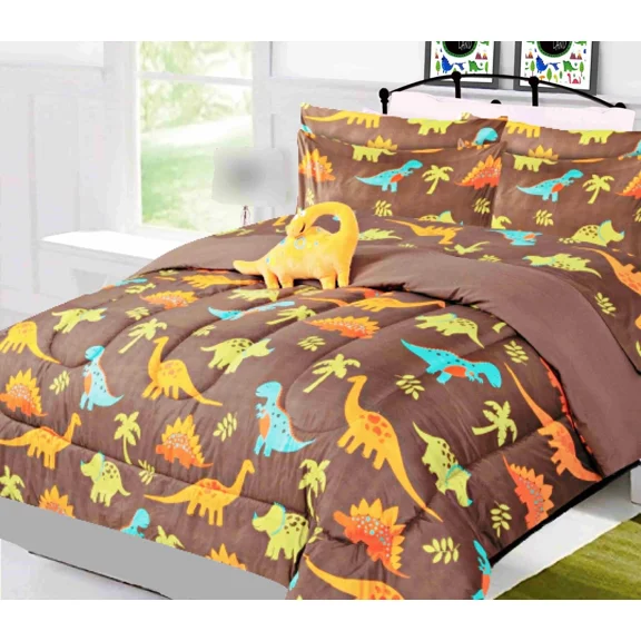 Gorgeous Home Linen Reversible Dinosaur Brown Full Comforter 8-Piece Bedding Set