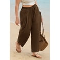 thumbnail image 4 of CASSIE LIZ Plus Size Pants 4X Khaki Dress Wide Leg Crop Pleated Lounge Elastic High Waist Pants with Pockets 4XL 24W 26W, 4 of 6