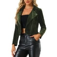 thumbnail image 4 of INSPIRE CHIC Women's Velvet Notched Lapel Zipper Cropped Motorcycle Jacket S Army Green, 4 of 5