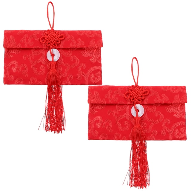 2 piezas de sobres rojos de año nuevo chino con estampado de oro brocado bolsillos rojos