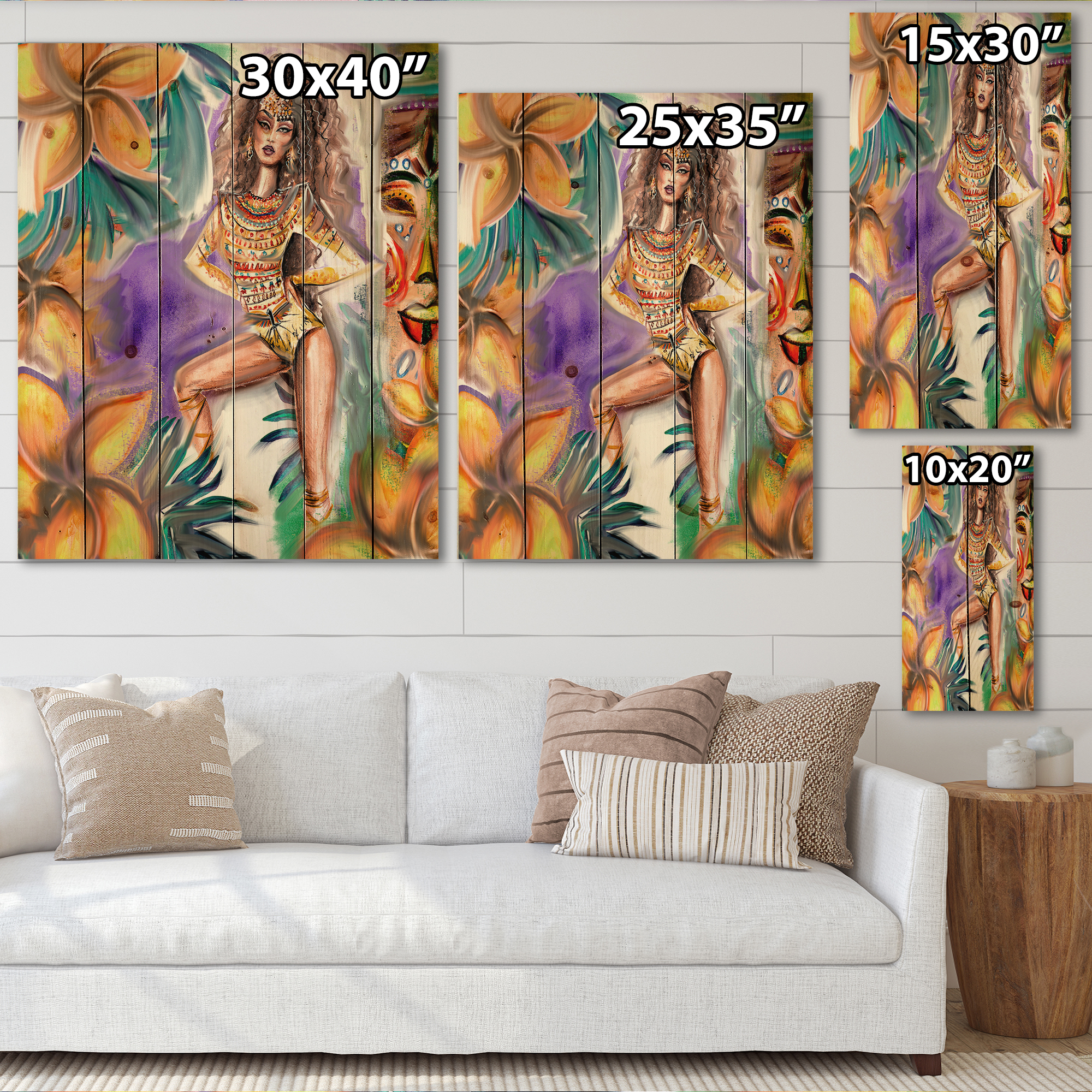 Designart 'Tropical Amazon Warrior Woman ' Traditional Print on Natural Pine Wood