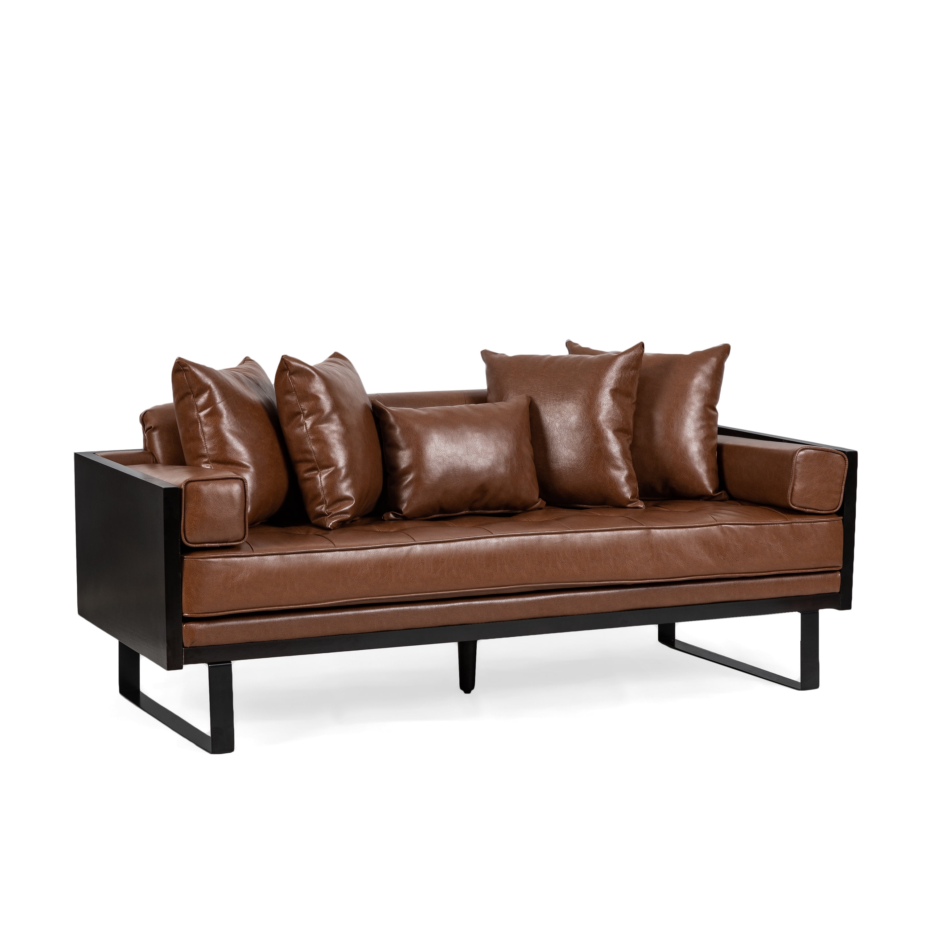 GDF Studio Manbow Contemporary Faux Leather Upholstered Oversized Loveseat with Accent Pillows