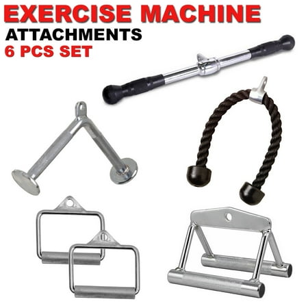 Fitness Maniac Home Gym Cable Attachment Handle Machine Strength Exercise Chrome PressDown Metal Double D Row 6-Piece Bundle