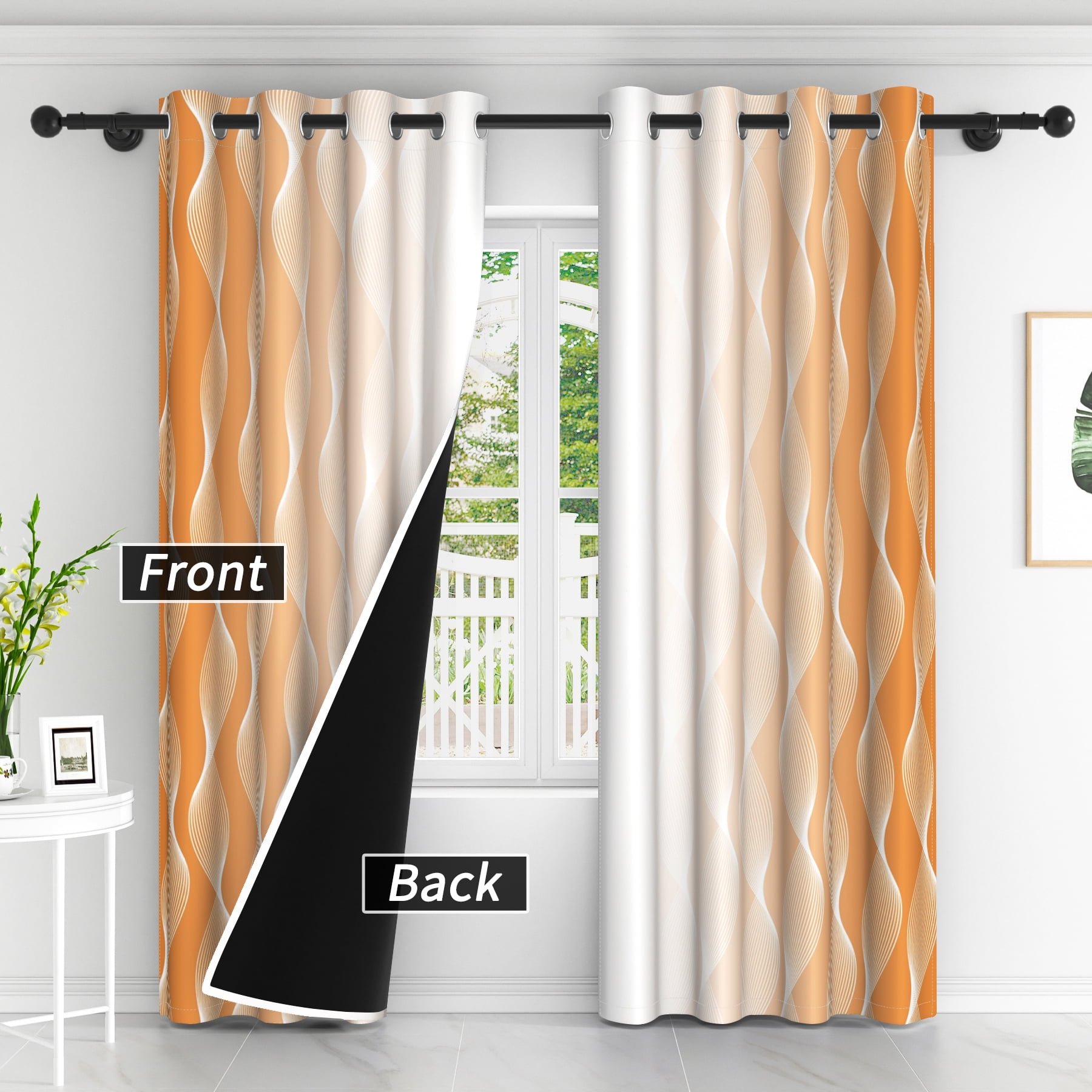 Lfeey Orange Abstract Textured Modern Blackout Curtains 63 inch hes Long, Set of 2