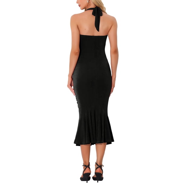 INSPIRE CHIC Wedding Guest Dresses for Women's Halter Neck Ruched Party  Dress S Black - Walmart Business Supplies