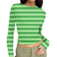 thumbnail image 5 of T-Shirts for Women Long Sleeved Round Neck Printing Slim Tight Fitting Pit Stripe Top for Women, 5 of 7