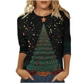 thumbnail image 2 of FDGIU Women's 3/4 Sleeve Christmas Tunic - Xmas Tree Glitter Print Crewneck Blouse, Cute Holiday Gift Tees, 2 of 5