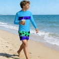 thumbnail image 4 of Bathing Suits for Teens Rash Guard Swimsuits Set for Boys Hawaiian Print Long Sleeve Swim Shirt with Swim Trunks Vacation Modest Two Piece Swim Set for 3-14Years, 4 of 7