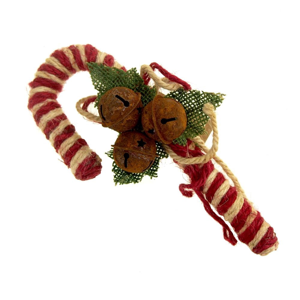 Small Jute Candy Cane with Rustic Jingle Bells Christmas Decoration, 7 ...