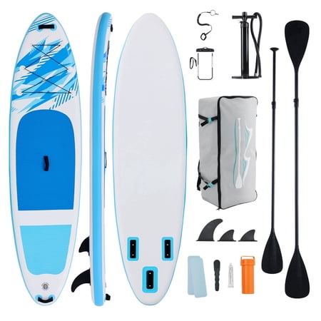 EDX 10.6 ft Inflatable Stand Up Paddle Board, 33" Wide SUP with Paddle, Pump, Fins, Leash & Carry Bag, Non-Slip Stable Board for Adults & Beginners, Blue White