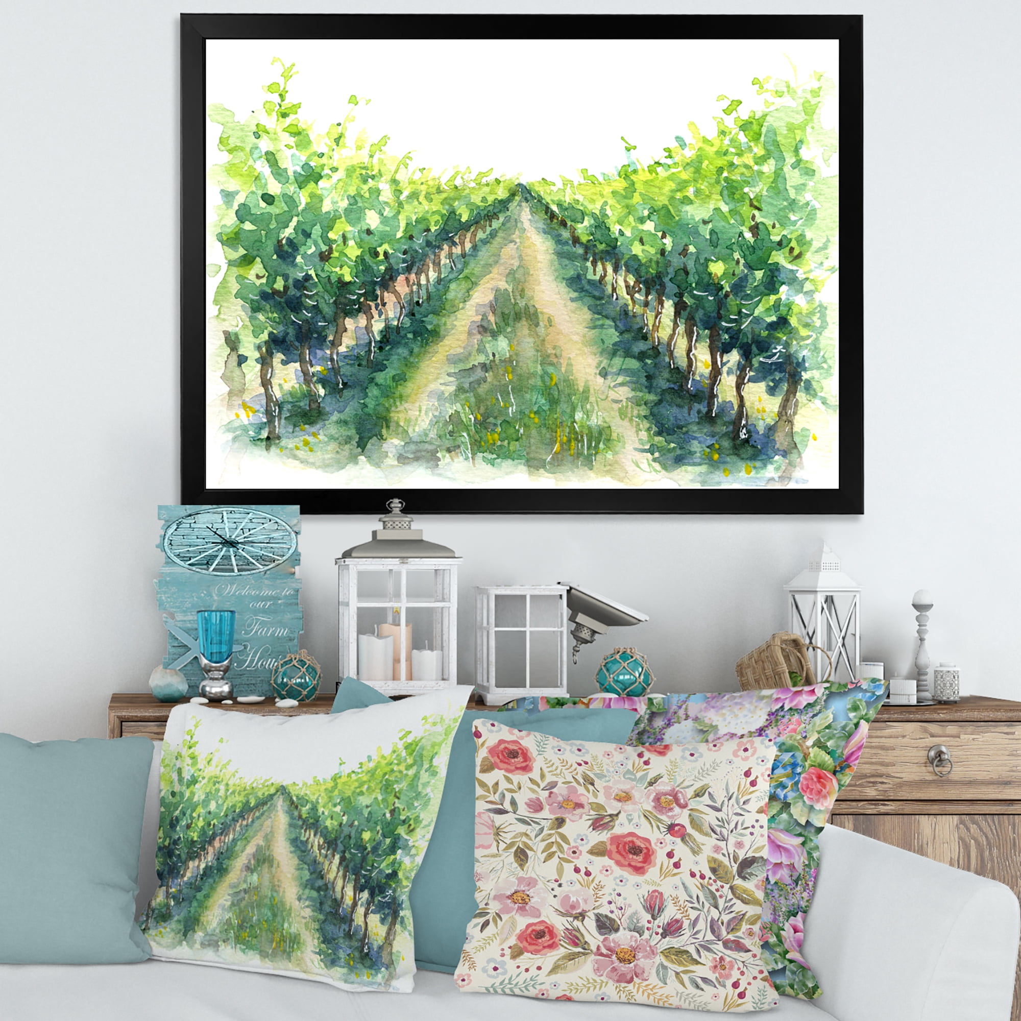 Designart 'Rural Scene Vineyard Path' Traditional Framed Art Print