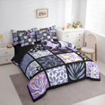 thumbnail image 2 of jejeloiu Abstract Floral 7 Pieces Full Size Bedding Sets For Girls,Patchwork Print Full Size Bed in a Bag,Purple Black White,Black Reversible, 2 of 7