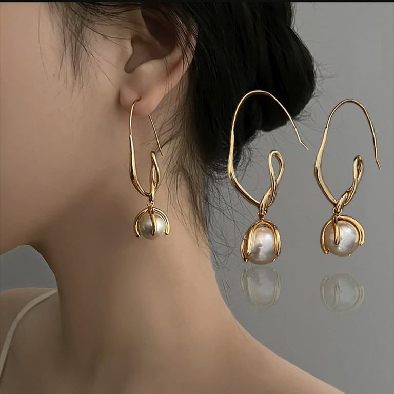 AYYUFE 1 Pair Hook Earrings Imitation Pearl High Gloss Elegant Ear  Decoration Jewelry Party Dress-Up White Faux Pearls Shiny Dangle Earrings  Jewelry Gift