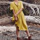 thumbnail image 2 of Vestido de lino de algodón con cuello redondo y botones de manga corta informal liso para mujer Pompotops ghjkhdj15673, 2 of 5