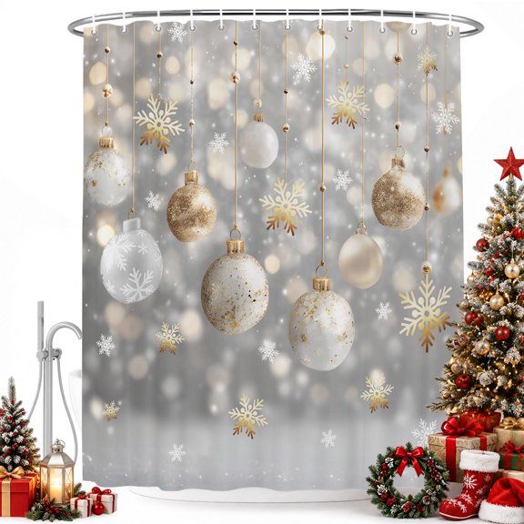 Christmas Colored Ball Shower Curtain for Bathroom, Winter Snowflake Waterproof Shower Curtains Washable Quick Dry with Hooks Bathtub Curtains 36x72IN