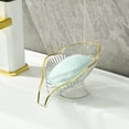 thumbnail image 5 of CxhicLuv Self-Draining Soap Dish with Gold Metal Holder, Non-Porous Plastic Soap Box, Easy Clean Soap Dish for Bathroom, Kitchen Sink & Bathtub, Green/Yellow/Clear, Removable Stainless Steel Stand, 5 of 6