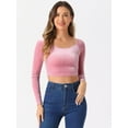 thumbnail image 3 of DARING DIVA Women's Velvet Long Sleeve Scoop Neck Solid Crop Top S Pink, 3 of 6